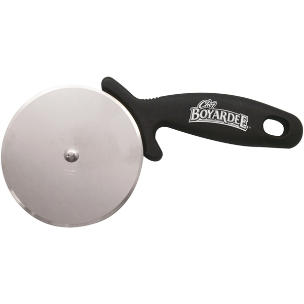 Large diamenter 8" pizza cutter with a sturdy black plastic handle... from ASI 38120 Ball Pro / Diversified Quality Kitchenware