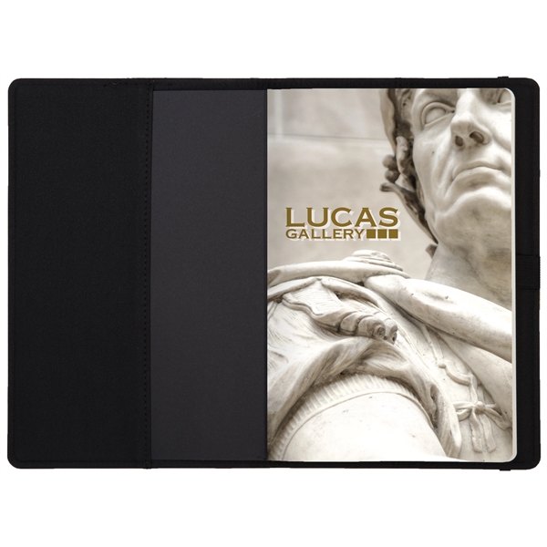 5.75" x 8.75" refillable journal, wireless charging pad, black paperboard cover.... from ASI 91340 Journalbooks/Timeplanner Calendars