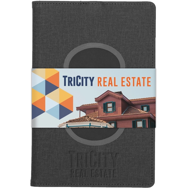 5.75" x 8.75" refillable journal, wireless charging pad, black paperboard cover.... from ASI 91340 Journalbooks/Timeplanner Calendars