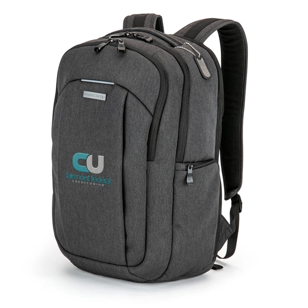 Heathered polyester backpack with space for 17" laptop, zip closure and... from ASI 88060 Snugz/USA Inc / Sweda®