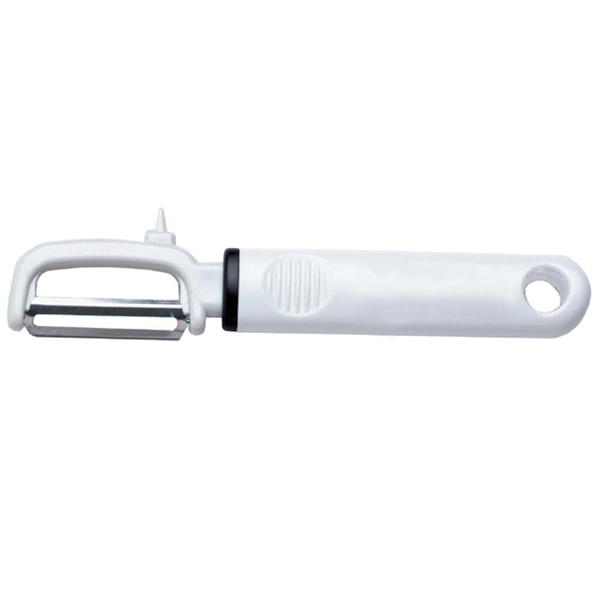 7" peeler with a white plastic handle and metal blades.... from ASI 38120 Ball Pro / Diversified Quality Kitchenware