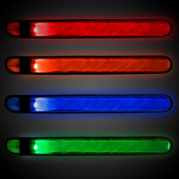 Colorful 14" slap bracelets with matching reflective nylon/polyester covers and LED... from ASI 42016 Brighter Promotions Inc