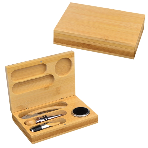 Wine set in a bamboo box with foam insert that holds... from ASI 71920 Moderne Glass Company Inc