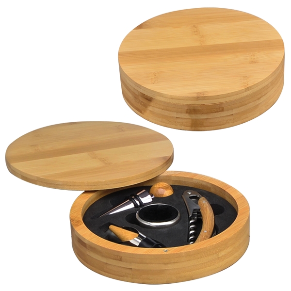 Bamboo box with foam insert that holds a stainless steel corkscrew,... from ASI 71920 Moderne Glass Company Inc