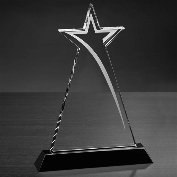 8.5" x 6" optical crystal award with a shooting star design... from ASI 71920 Moderne Glass Company Inc