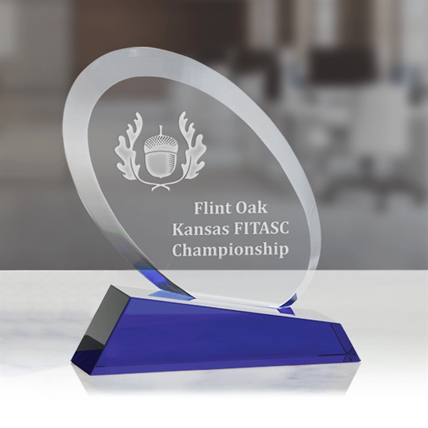 5.75" x 5.5" oval shaped optical crystal award with an elevated... from ASI 71920 Moderne Glass Company Inc