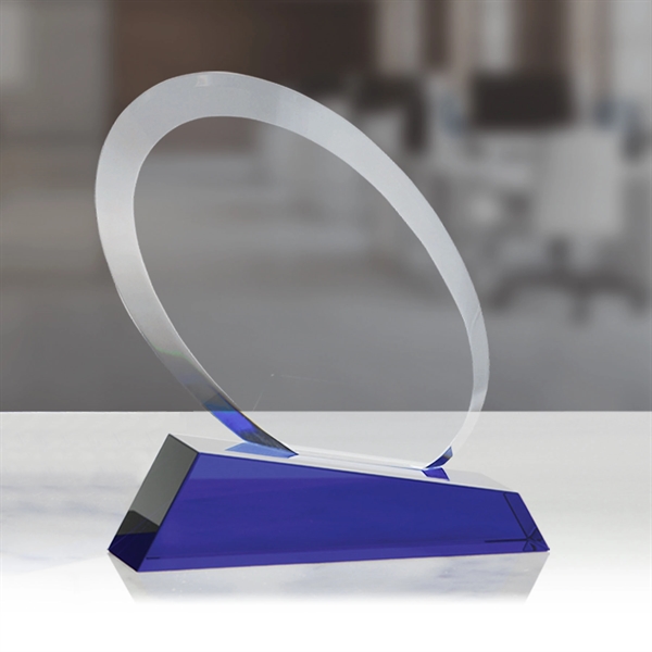 5.75" x 5.5" oval shaped optical crystal award with an elevated... from ASI 71920 Moderne Glass Company Inc