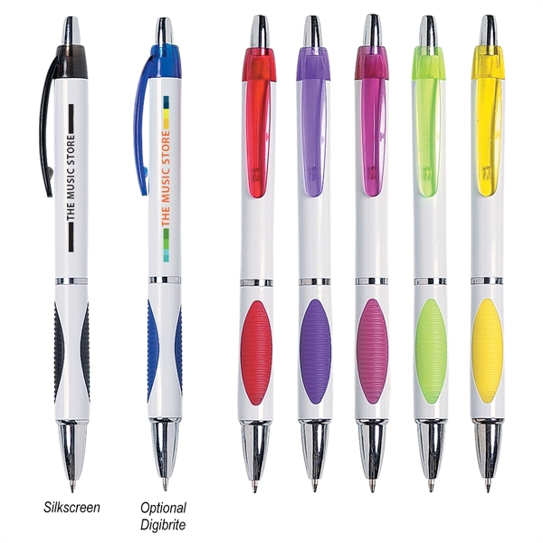 Sassy plunger action pen with rubber grip for writing comfort and... from ASI 61125 Hit Promotional Products / Hit®