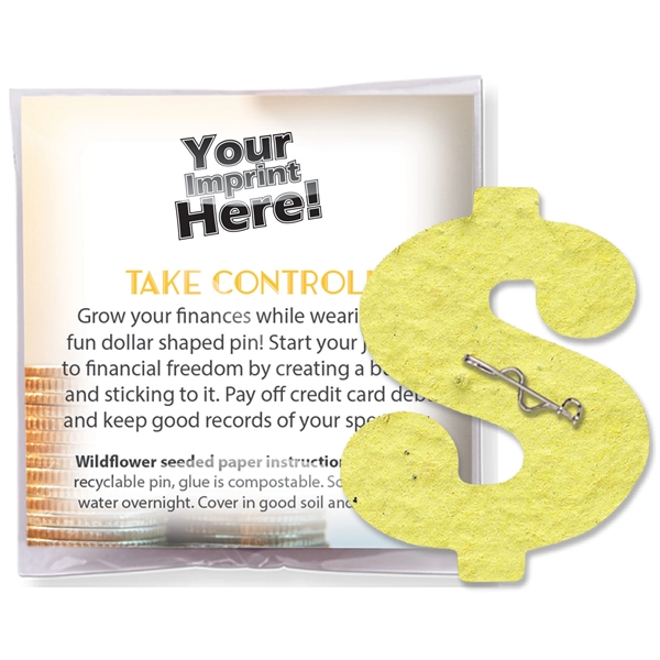 Plantable lapel pin packaged in a compostable clear bag and made... from ASI 54100 Fields Manufacturing Inc / Better Life Line