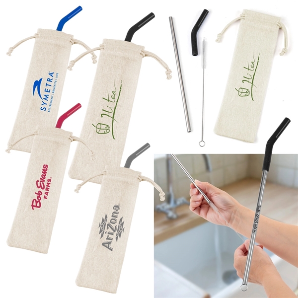 Stainless steel straw with detachable silicone spout, cleaning brush and jute... from ASI 88060 Snugz/USA Inc / Sweda®