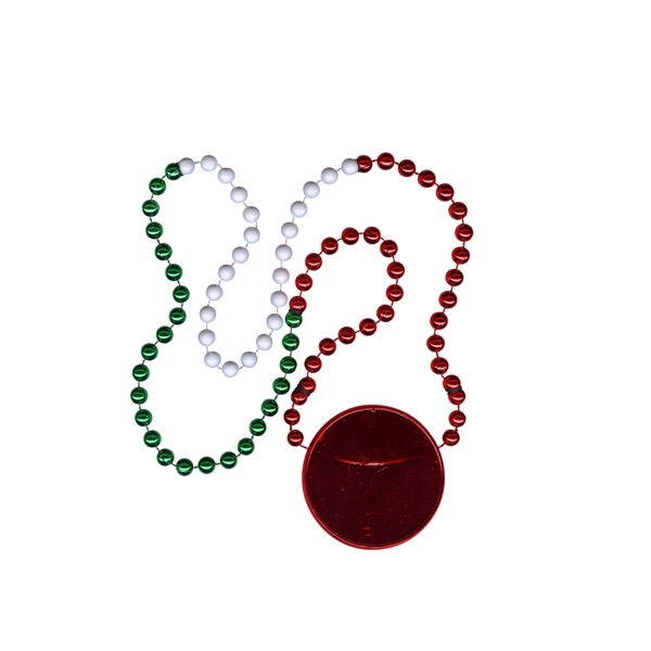 33" strand of red/white/green sectioned beads with a 2.5" inline medallion... from ASI 62677 iline PROMO (The Innovative Line) / iline PROMO (The Innovative Line)