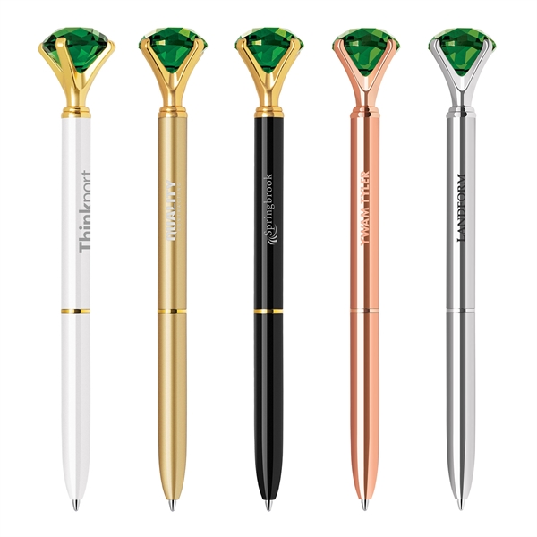 Twist action metal ballpoint pen with embedded emerald crystal on top.... from ASI 68190 Lungsal / Lungsal
