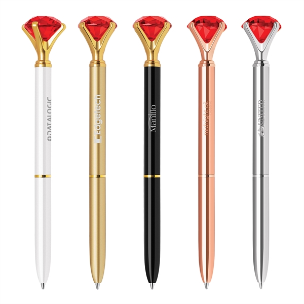 Twist action metal ballpoint pen with embedded ruby crystal on top.... from ASI 68190 Lungsal / Lungsal