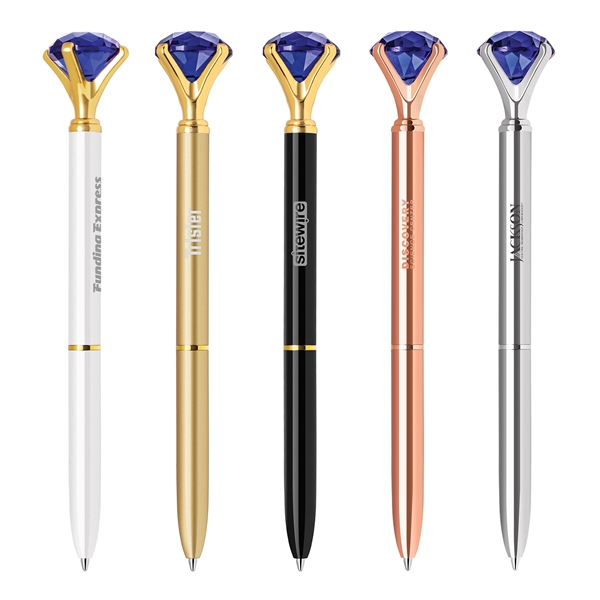 Twist action metal ballpoint pen with embedded sapphire crystal on top.... from ASI 68190 Lungsal