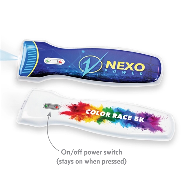 A soft vinyl flashlight printed with full color art. Small minimums... from ASI 39850 The Bentcil Company