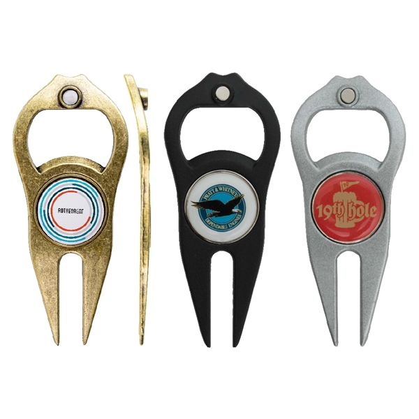 6-in-1 golf divot tool featuring a magnetic golf ball marker, bottle/can... from ASI 38120 Ball Pro / Diversified Quality Kitchenware
