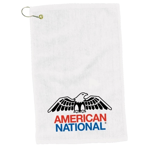 White Turkish hemmed velour golf towel measuring 12" x 17" and... from ASI 38120 Ball Pro / Diversified Quality Kitchenware