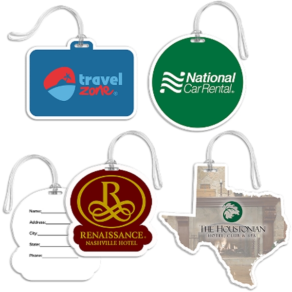 Custom shaped bag tag with clear loop.... from ASI 57653 Gold Bond