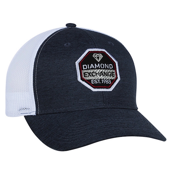 High profile, structured,6 panel, synthetic linen, 100% polyester trucker mesh cap.... from ASI 80129 Quake City Caps