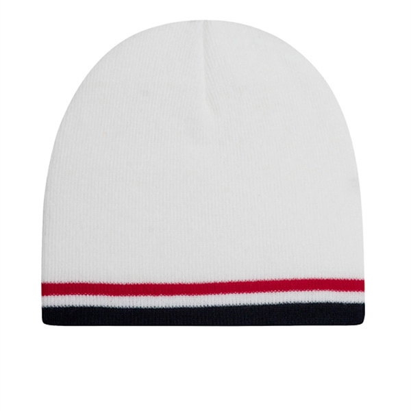 New regular gauge knit 100% acrylic 8" narrow beanie.... from ASI 80129 Quake City Caps