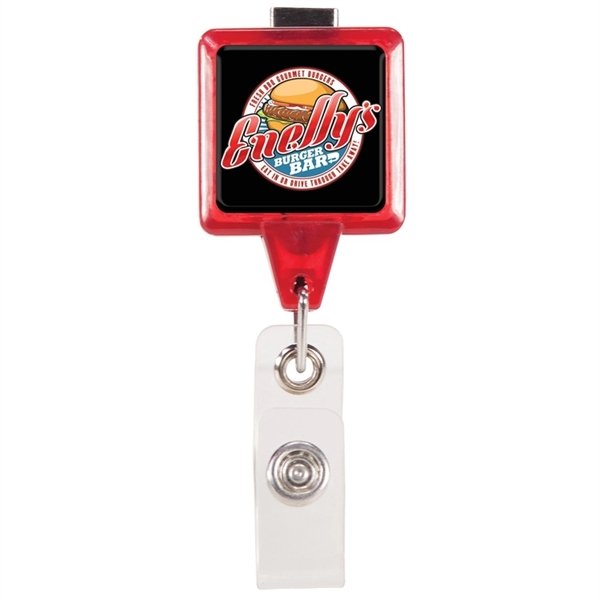 Square shape badge holder with bulldog clip, 36" retracting cord and... from ASI 73871 Next Promotions LLC