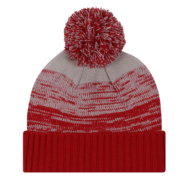 Knit cuffed 11" beanie with gradient pattern and pom.... from ASI 80129 Quake City Caps