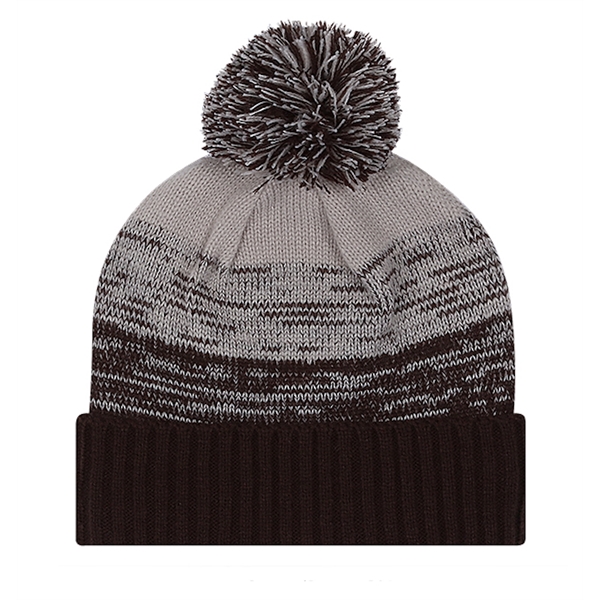 Knit cuffed 11" beanie with gradient pattern and pom.... from ASI 80129 Quake City Caps