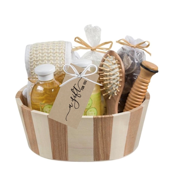 Wooden basket filled with variety of bath and spa items... from ASI 89971 Stuff A Mug
