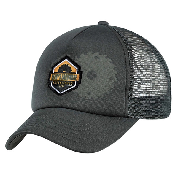 High profile, structured 5 panel trucker mesh cap.... from ASI 80129 Quake City Caps