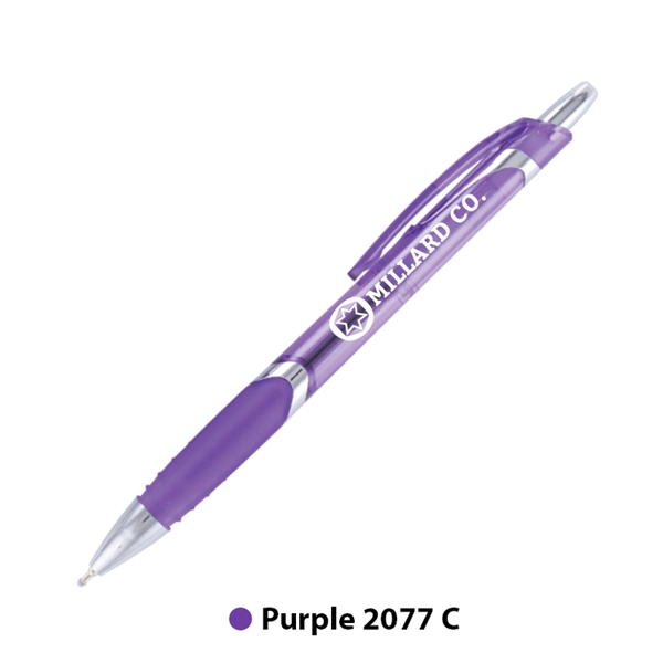 5.67" x 0.45" x 1.41" plastic plunger-action pen with metallic trim,... from ASI 62088 IDProductsource