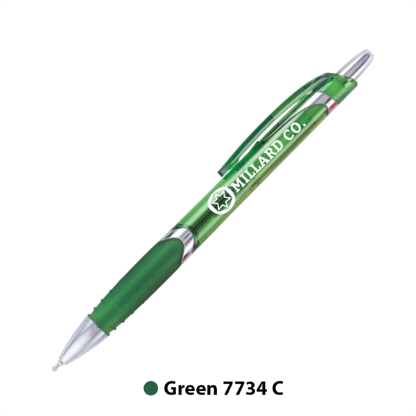 5.67" x 0.45" x 1.41" plastic plunger-action pen with metallic trim,... from ASI 62088 IDProductsource