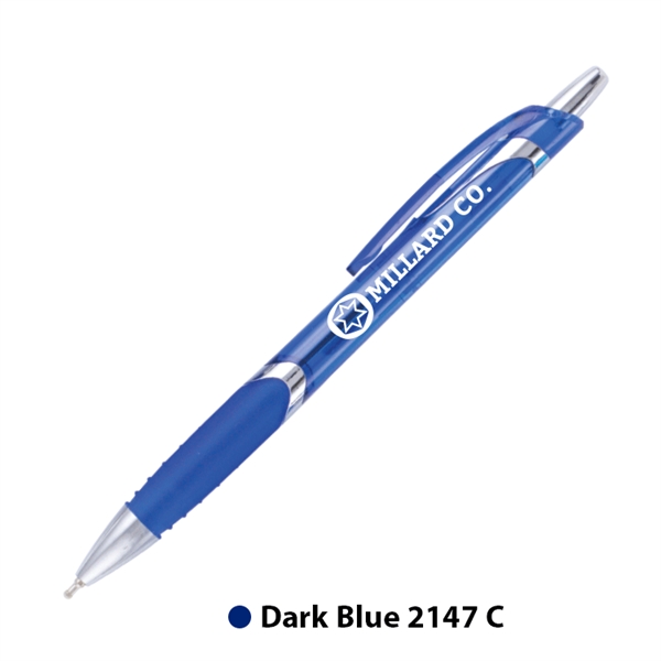 5.67" x 0.45" x 1.41" plastic plunger-action pen with metallic trim,... from ASI 62088 IDProductsource