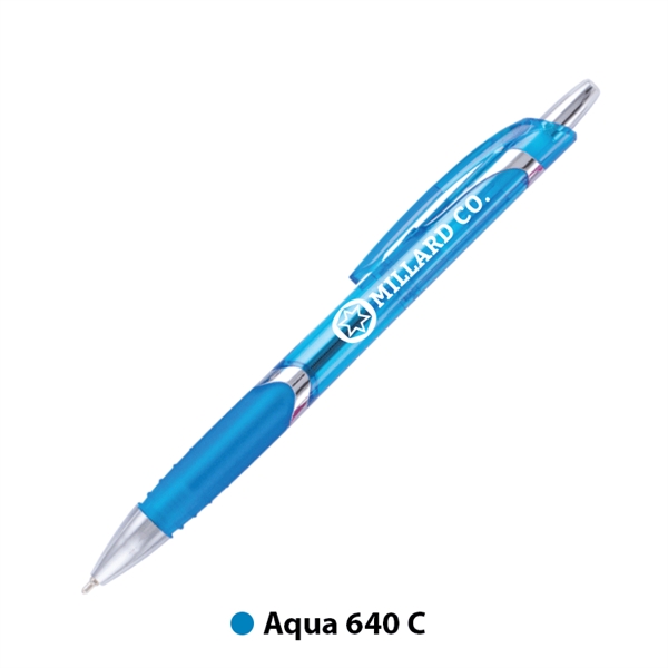 5.67" x 0.45" x 1.41" plastic plunger-action pen with metallic trim,... from ASI 62088 IDProductsource