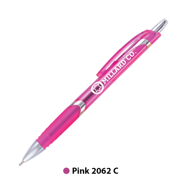 5.67" x 0.45" x 1.41" plastic plunger-action pen with metallic trim,... from ASI 62088 IDProductsource