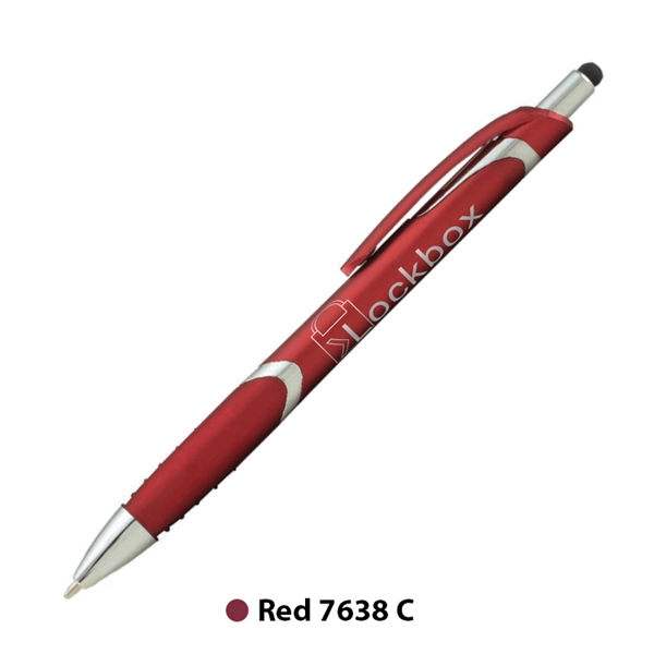 Metallic plunger-action ballpoint pen with device stylus.... from ASI 62088 IDProductsource
