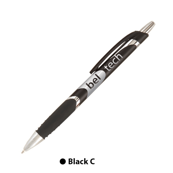 Plastic plunger-action pen with metallic trim, chrome accents and pocket clip.... from ASI 62088 IDProductsource