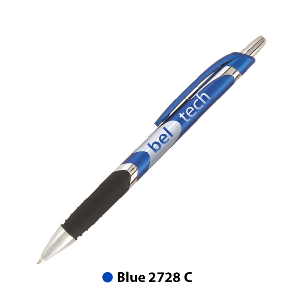 Plastic plunger-action pen with metallic trim, chrome accents and pocket clip.... from ASI 62088 IDProductsource