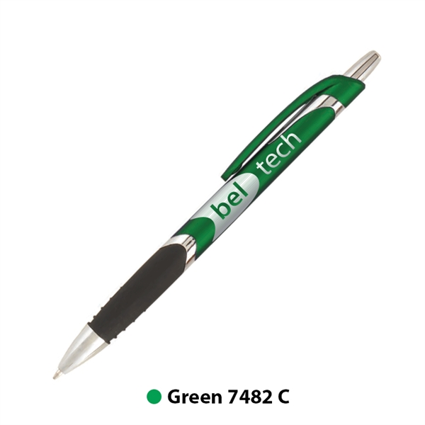 Plastic plunger-action pen with metallic trim, chrome accents and pocket clip.... from ASI 62088 IDProductsource