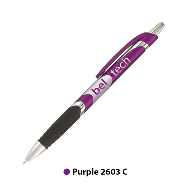 Plastic plunger-action pen with metallic trim, chrome accents and pocket clip.... from ASI 62088 IDProductsource