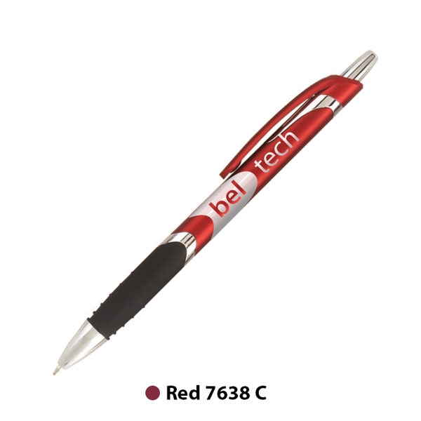 Plastic plunger-action pen with metallic trim, chrome accents and pocket clip.... from ASI 62088 IDProductsource
