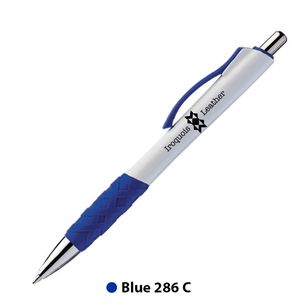 5.51" x 0.46" plastic plunger action ballpoint pen with rubber grip,... from ASI 62088 IDProductsource