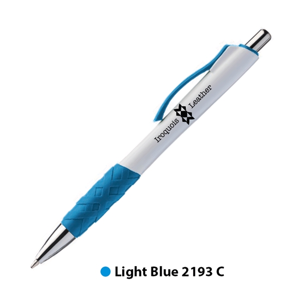 5.51" x 0.46" plastic plunger action ballpoint pen with rubber grip,... from ASI 62088 IDProductsource