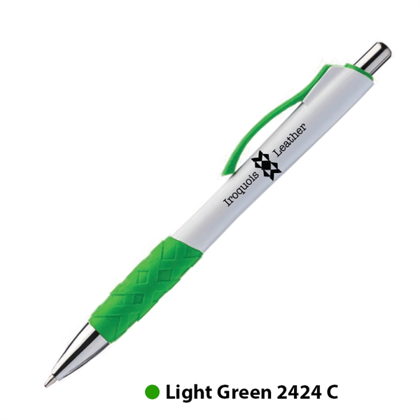 5.51" x 0.46" plastic plunger action ballpoint pen with rubber grip,... from ASI 62088 IDProductsource
