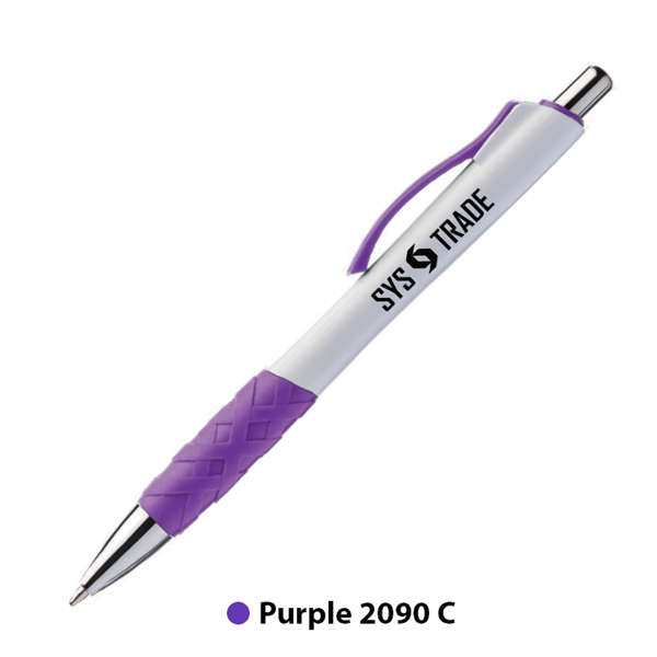 Plastic plunger action ballpoint pen with rubber grip, matching trim color... from ASI 62088 IDProductsource
