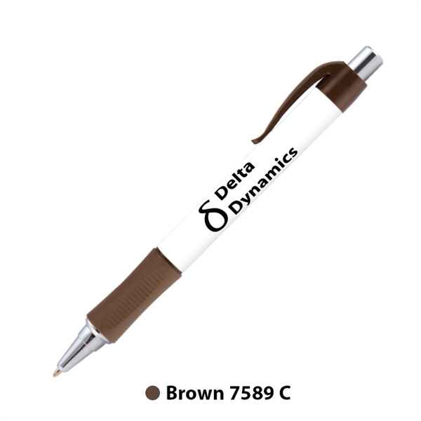 Plunger action plastic ballpoint pen with round design, textured grip and... from ASI 62088 IDProductsource