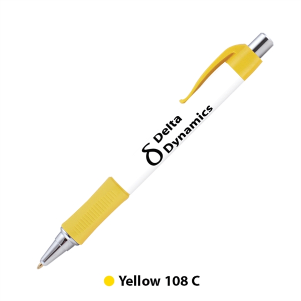 Plunger action plastic ballpoint pen with round design, textured grip and... from ASI 62088 IDProductsource