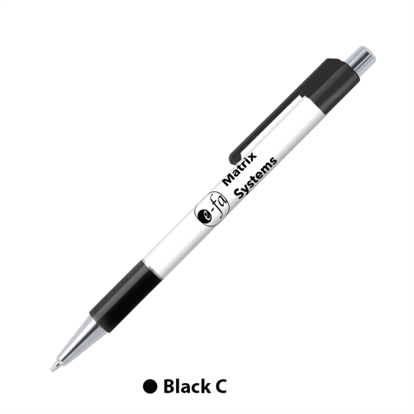 Plastic plunger-action ballpoint pen with comfort grip and pocket clip.... from ASI 62088 IDProductsource