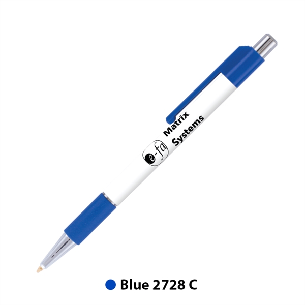 Plastic plunger-action ballpoint pen with comfort grip and pocket clip.... from ASI 62088 IDProductsource