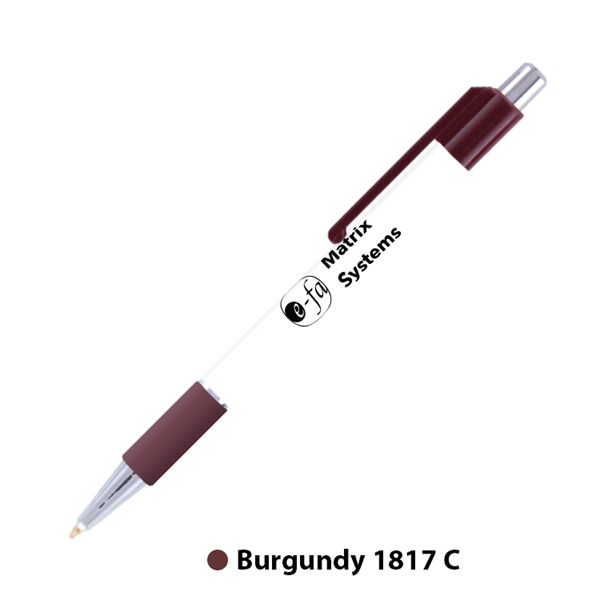 Plastic plunger-action ballpoint pen with comfort grip and pocket clip.... from ASI 62088 IDProductsource