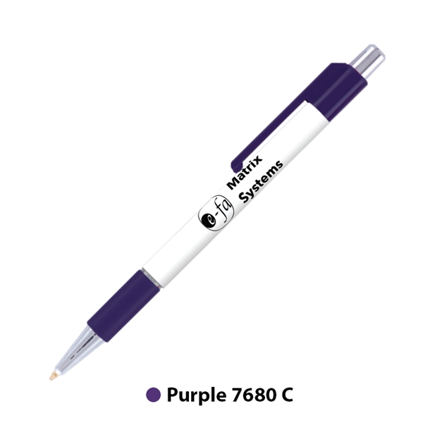 Plastic plunger-action ballpoint pen with comfort grip and pocket clip.... from ASI 62088 IDProductsource